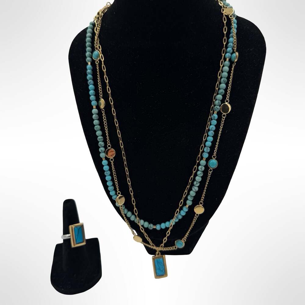 Tocara‎ Turquoise Stone Necklace and Ring Set